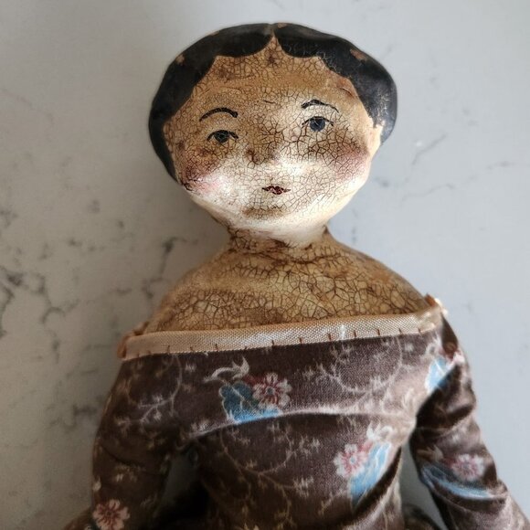 Nicol Sayre Handcrafted Folk Art Doll w/signed brown dress - Picture 1 of 6